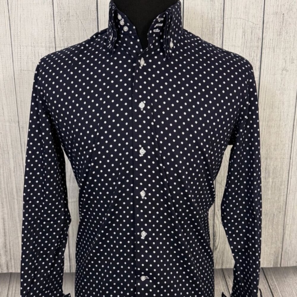 MorCouture Navy White Polka Dot Triple High Collar - Picture 3 of 7